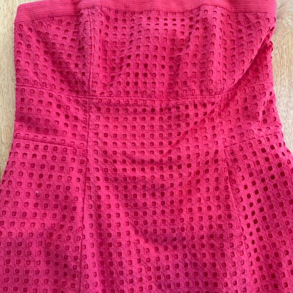 White House Black Market Red Eyelet Strapless Dress with Pockets - Picture 2 of 7